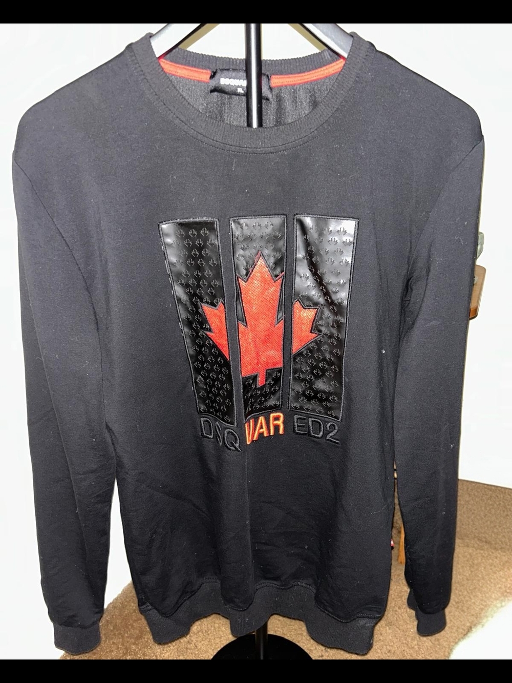 DSQUARED2 Black Crewneck Sweater with Red Maple Emblem